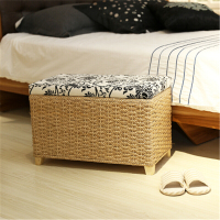 藤草编简约收纳凳收纳箱储物凳换鞋凳穿鞋凳整理箱子(原色)60厘米长度送座套