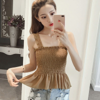2018春夏版显瘦抹胸裹胸修身无袖背心雪纺纯色荷叶边吊带上衣女