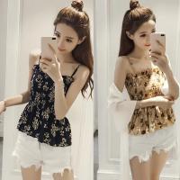 2018春夏季新款碎花时尚百搭裹胸抹胸荷叶边雪纺吊带背心短款上衣