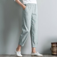 2018春夏新款棉麻女裤亚麻裤子女百搭松紧腰休闲小脚裤九分裤女夏