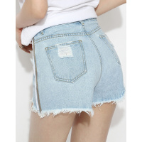 德玛纳2018夏季装新款毛边高腰直筒牛仔超短裤女韩范显瘦运动热裤浅牛仔蓝