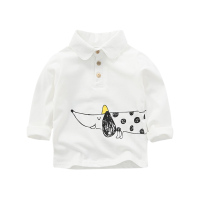 春季新款简约小童刺绣小猫翻领T恤1-2-3岁小童百搭衬衫外贸童装潮