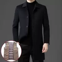 双面呢鹅绒内胆男士羊绒大衣羽绒内胆可拆卸中青年羊毛呢子中长款外套爸爸针织上衣服活里活面鹅绒内胆风衣中老年羽绒外套大码冬装