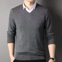 高端羊绒衫长袖T恤男假两件套翻领Polo衫中年爸爸装衣服上衣衬衫领体恤父亲宽松男士毛衣商务休闲官方男装