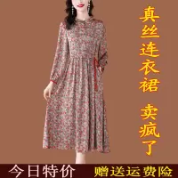 杭州真丝连衣裙2024年新款妈妈时尚洋气质碎花桑蚕丝裙子