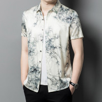 真丝短袖衬衫男士夏季桑蚕丝衬衣中国风休闲度假薄款潮流半袖