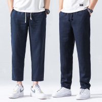 夏季纯亚麻休闲裤男薄款九分长裤中国风直筒宽松国潮透气男裤