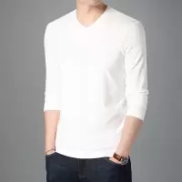 桑蚕丝t恤男士长袖 V领莫代尔百搭男装春秋季纯色基础内搭打底衫