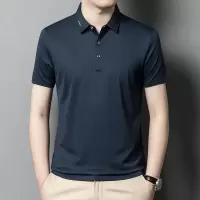 夏季新款冰丝短袖t恤男翻领纯色桑蚕丝半袖无痕polo衫男装体恤衫