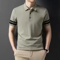 2024夏季休闲男士翻领修身冰丝短袖t恤韩版男装纯色半袖polo衫潮
