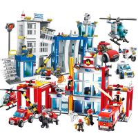 邦娃良品消防警察总局署飞机防爆突击车6岁儿童益智拼装- 9217消防总局+9320警察总部