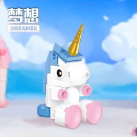 儿童积木独角兽拼装梦幻少女心立体手办彩虹白马卡通玩具礼物-[18018A]Dreamer梦想 49颗粒