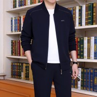 锋非凡品牌2022新中年人男士运动套装男春季商务休闲无领中老年跑步服装三件套大码男装商务