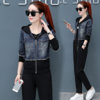 锋非凡品牌运动套装女春秋2021新款三件套时尚韩版灯芯绒套装女休闲金丝灯芯绒运动服女春秋开衫连帽长袖休闲卫衣潮流女三件套