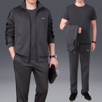 锋非凡 品牌2020春季运动套装男士两件套南韩丝商务休闲长袖外套跑步运动服爸爸装三件套