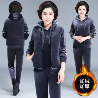 锋非凡 品牌中老年人冬季运动服套装女加绒加厚金丝绒防寒保暖三件套时尚妈妈装40-50-60岁长袖加厚马甲卫衣3件套