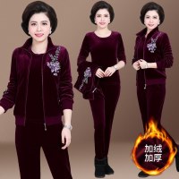 锋非凡品牌妈妈秋冬装金丝绒加绒加厚套装女中老年人女装双面绒保暖休闲运动套装女中年时尚洋气三件套