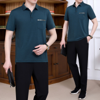 锋非凡 品牌中老年运动套装男夏季短袖冰丝男士运动套装大码宽松品牌爸爸装男运动服