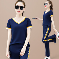 锋非凡 品牌正品运动套装女夏夏天时尚阔腿裤套装女短袖洋气韩版宽松2020新款休闲运动两件套潮