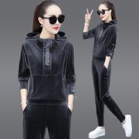 金丝绒套装女秋季新款时尚个性洋气减龄宽松休闲运动套装女两件套