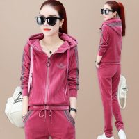 锋非凡 品牌灯芯绒金丝绒运动套装女春秋2020新款休闲套装女两件套洋气时尚显瘦韩版金丝绒运动服长袖长裤休闲套装