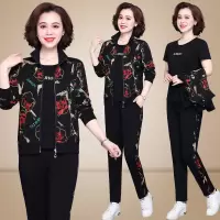 锋非凡 品牌妈妈运动套装女春秋妈妈秋装2020新款中年人印花上衣洋气中老年运动套装女春秋三件套