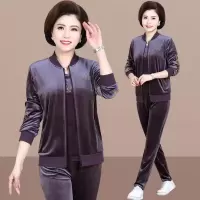 锋非凡 品牌妈妈运动套装女春秋中年妈妈秋装2020新款洋气时尚40岁50中老年金丝绒运动套装女春秋