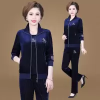 锋非凡 品牌妈妈运动套装女春秋金丝绒妈妈装中老年运动套装女春秋韩版时尚潮流奶奶装休闲三件套