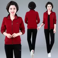 锋非凡 品牌妈妈运动套装女春秋中老年春秋运动套装女2020新休闲妈妈开衫长袖外套宽松大码两件套