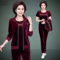 锋非凡 品牌妈妈运动套装女春秋妈妈秋装外套中老年女装金丝绒休闲运动套装40岁50岁中年大码上衣