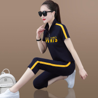 运动套装女夏季2021新款时尚短袖七分裤卫衣显瘦夏装休闲服两件套