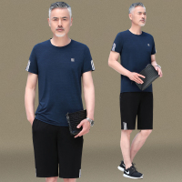 冰丝男士运动套装短袖短裤中老年两件套跑步父亲大码休闲爸爸夏季
