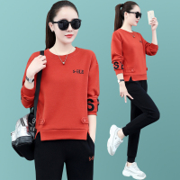 锋非凡 品牌休闲运动套装女春秋2021新款潮牌时尚洋气名牌圆领套头长袖卫衣女子宽松卫衣两件套