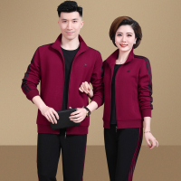 春季中老年男女运动服套装爸爸户外运动休闲套装妈妈三件套运动服