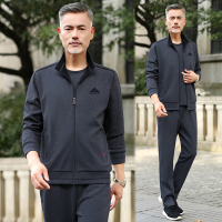 锋非凡 品牌中老年人时尚拼色休闲运动装套装秋季2021新款中年男士春秋三件套