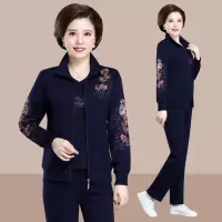 锋非凡 品牌2021春秋妈妈装绣花长袖立领外套休闲运动套装女中老年婆婆运动衣50岁60妈妈装三件套