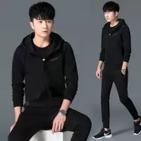 锋非凡 品牌青年帅气男士运动套装春秋季2021新款男士卫衣春秋款开衫连帽长袖痞帅男装一套衣服社会人潮流休闲外套
