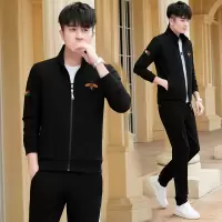 锋非凡 品牌青年帅气男士运动套装春秋季2021新款痞帅男装套装2021新款韩版潮流青年春秋季休闲运动三件套帅气男装