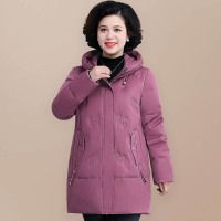 锋非凡 品牌中年妈妈羽绒服中长款洋气绣花连帽大码白鸭绒棉衣中老年休闲外套