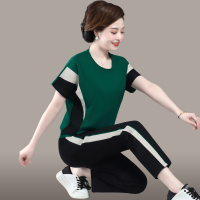 中老年妈妈夏装短袖运动服套装女2022新款中年洋气50岁60夏季上衣