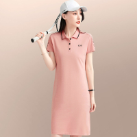 休闲连衣裙女夏季洋气翻领显瘦宽松遮肚中长款短袖polo领运动裙子