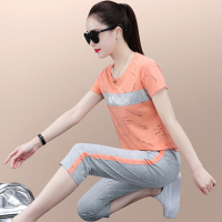 冰丝运动套装女夏2023新款时尚韩版宽松圆领短袖七分裤休闲两件套