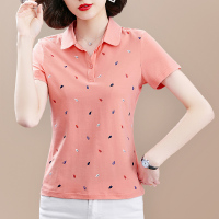 纯棉短袖t恤女2023年新款夏季宽松显瘦中年妈妈polo衫休闲上衣薄