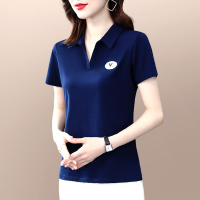 纯棉短袖t恤女2023年新款夏季洋气质妈妈翻领Polo衫运动休闲上衣