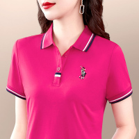 翻领纯棉短袖t恤女夏2023新款宽松大码显瘦polo衫妈妈休闲上衣薄