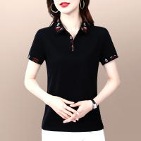 纯棉短袖t恤女夏2023年新款polo衫宽松显瘦妈妈翻领运动休闲上衣