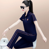 跑步运动套装女夏季2023新款洋气减龄显瘦女士短袖长裤休闲两件套