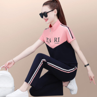 运动服套装女夏季2023新款洋气女士立领短袖长裤广场舞休闲两件套