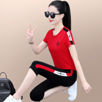 休闲运动套装女夏季2023年新款宽松洋气女士冰丝短袖七分裤两件套