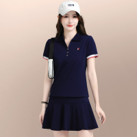 网球裙运动套装女夏2023新款洋气翻领短袖短袖休闲羽毛球服两件套
